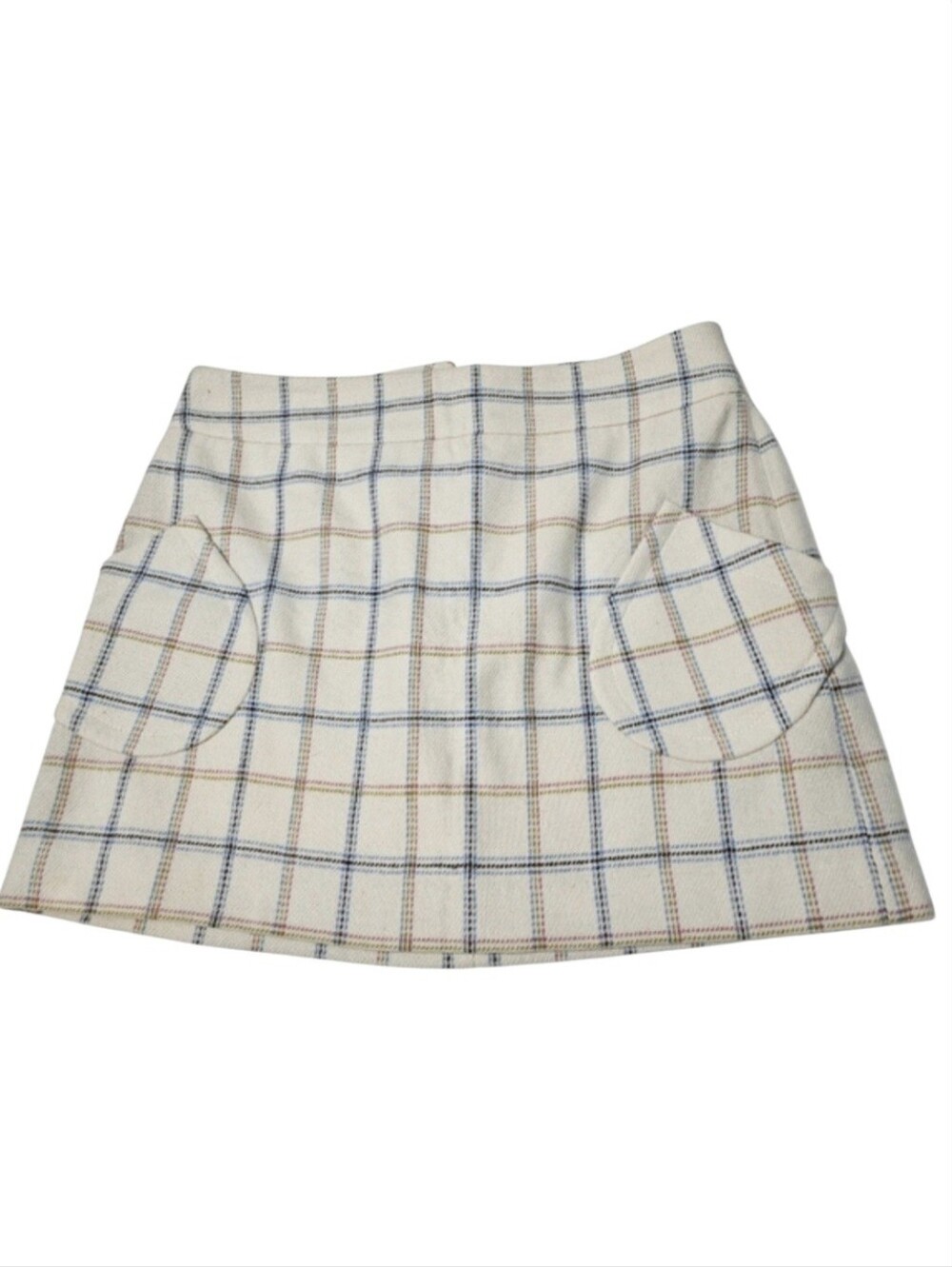 H&M Wool Blend Cream Plaid Preppy Mini Skirt Sz 12